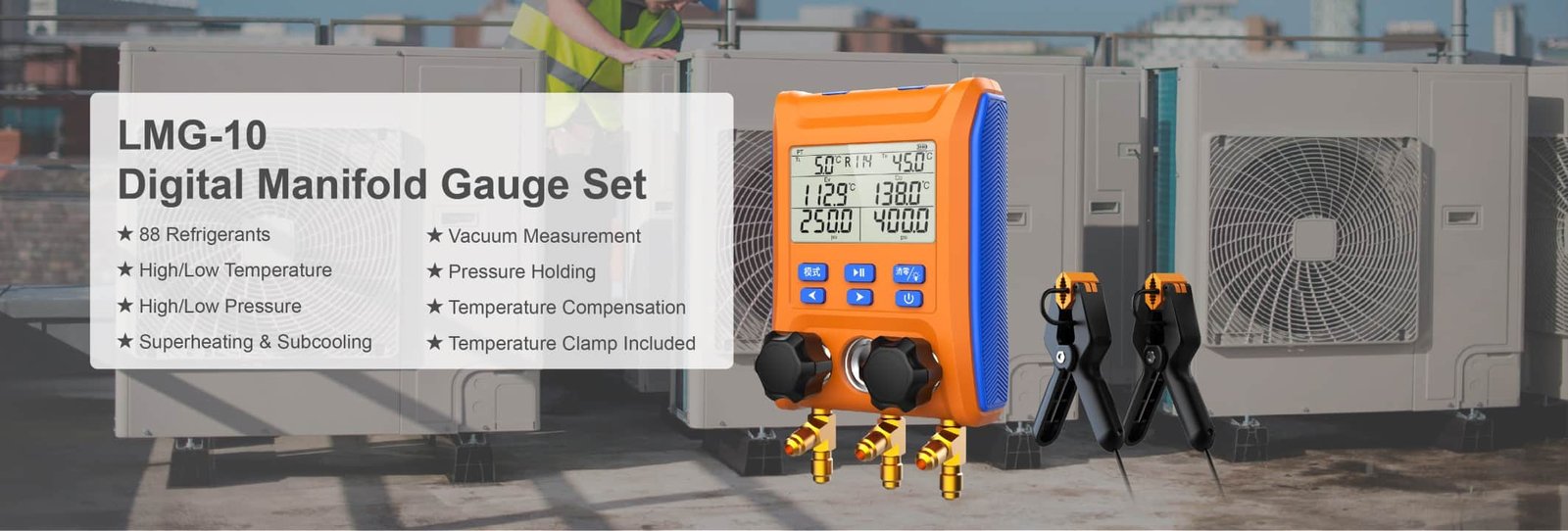 Elitech LMG-10 Refrigeration Digital Manifold Gauge Set, High-Precision Pressure Temperature Vacuum Leakage Tester Dignostic Meter Kit for HVAC System Testing Maintaining Air-Conditioner, Refrigerator