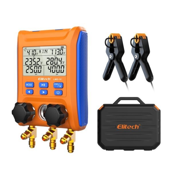 Elitech LMG-10 Refrigeration Heat Pump Digital Manifold Gauge Set, High-Precision Pressure Temperature Vacuum Leakage Tester Dignostic Meter Kit
